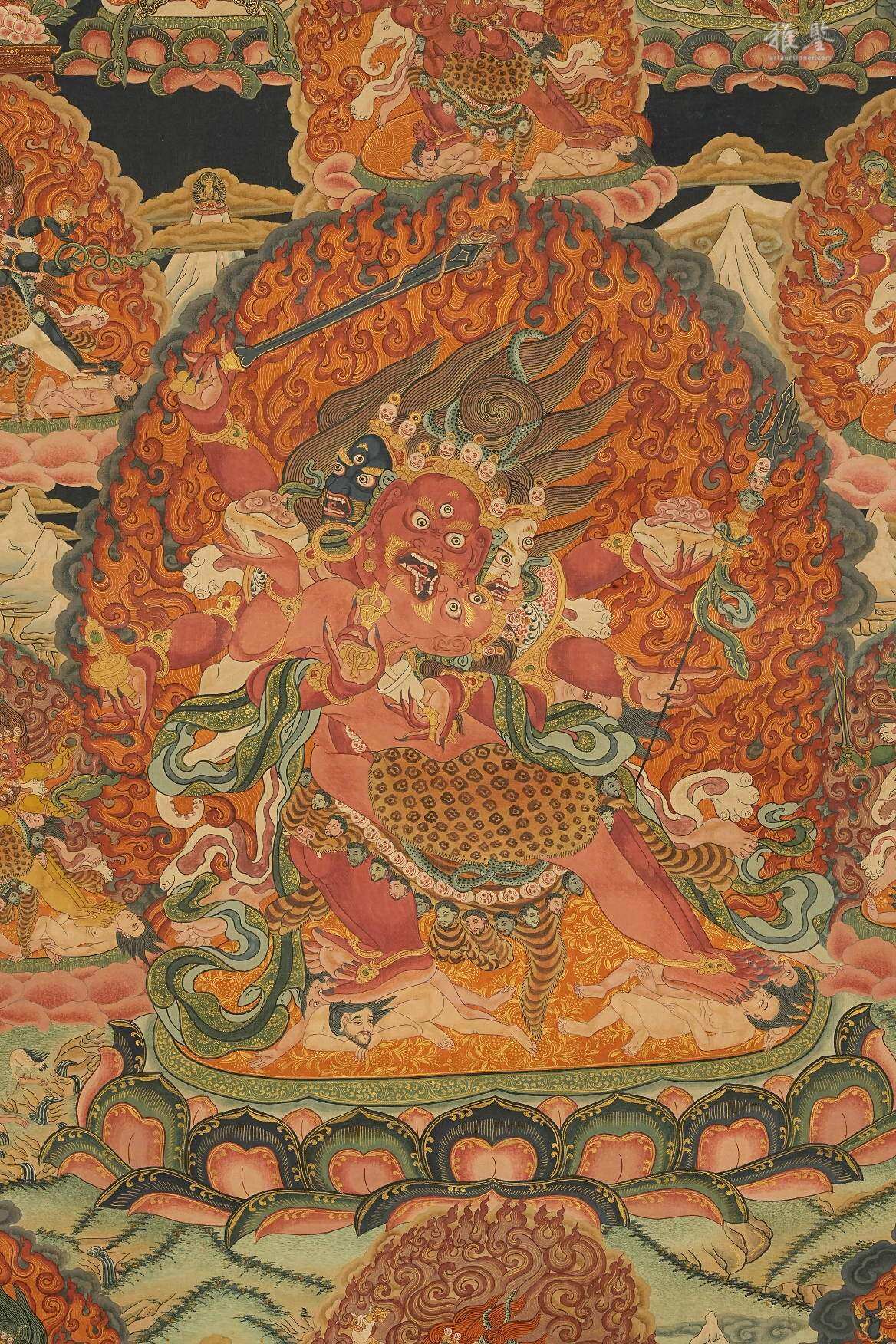清乾隆 宁玛派八部普巴金刚（九普巴）唐卡 钦则（钦孜）画派体系 布面 日本古裂装裱 日本桐箱附 本物保证