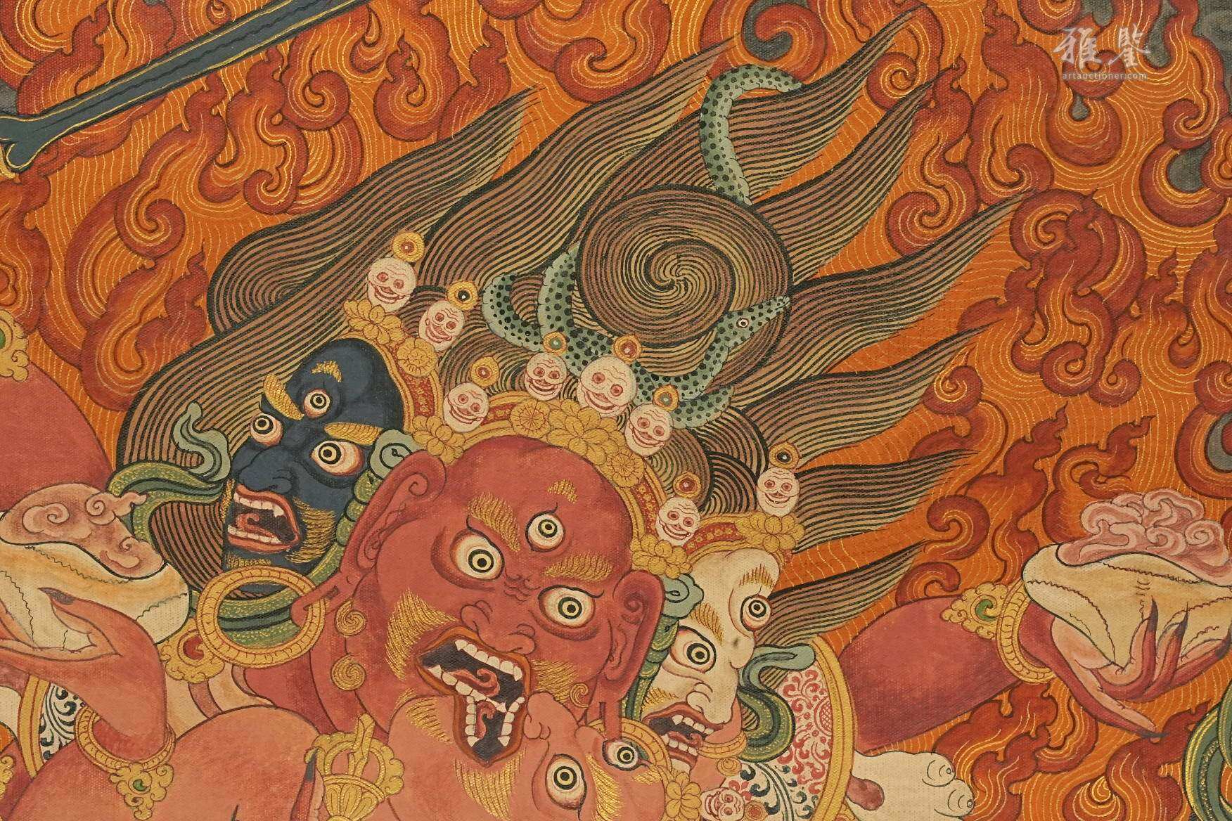 清乾隆 宁玛派八部普巴金刚（九普巴）唐卡 钦则（钦孜）画派体系 布面 日本古裂装裱 日本桐箱附 本物保证