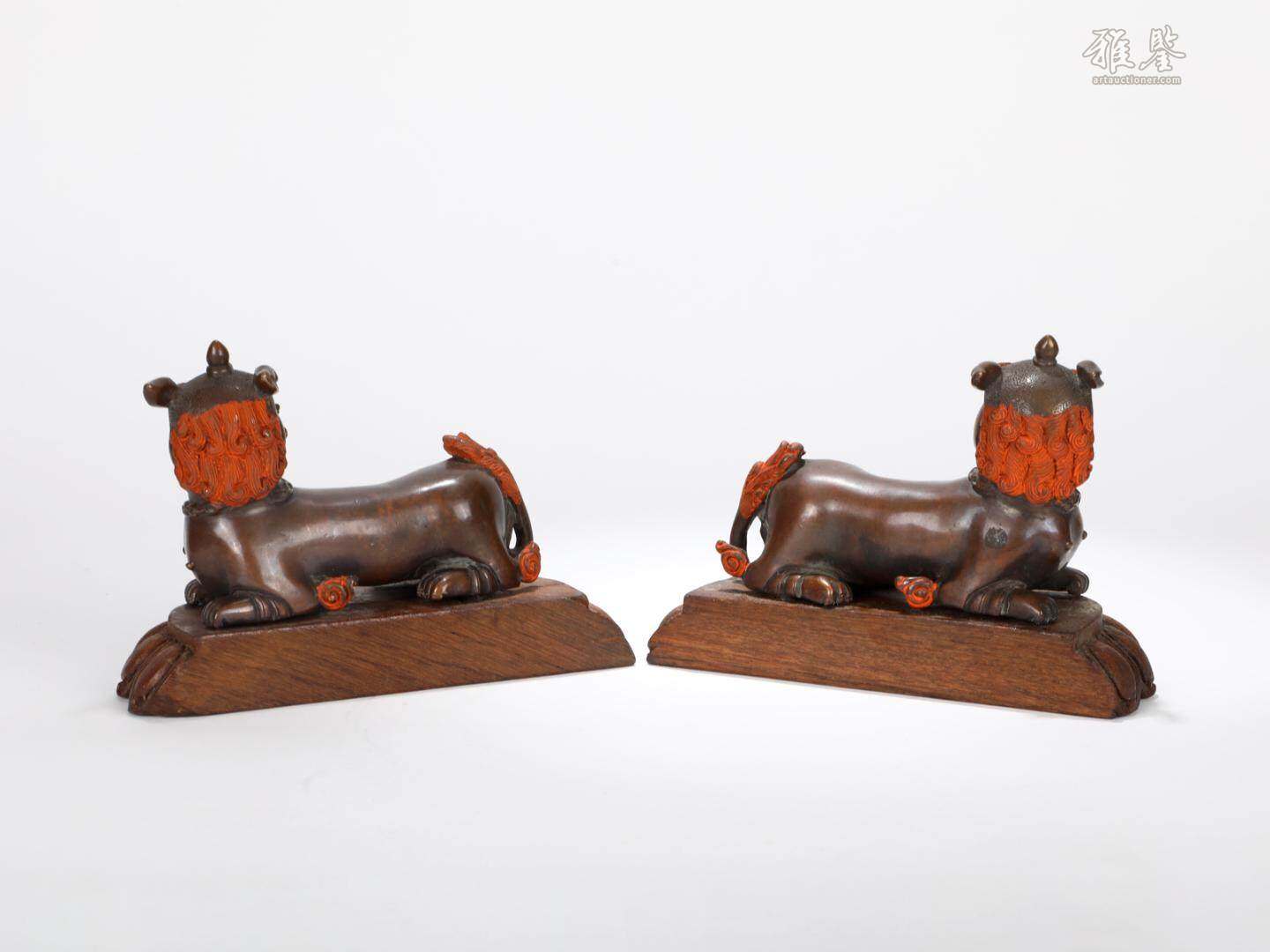 銅獅子擺件 一対